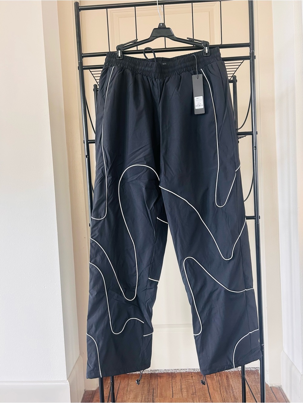 Fashion Nova Black Joggers with White Piping Detail